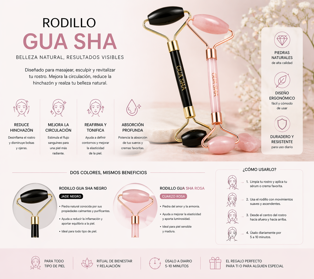 Kit Pureza Glow - Rodillo Facial + Gua Sha
